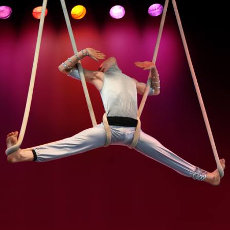 man, hängande, cirkus, rött, strängar Galina Barskaya - Dreamstime
