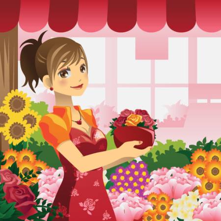 kvinna, blommor, shoppa, rött, flicka Artisticco Llc - Dreamstime