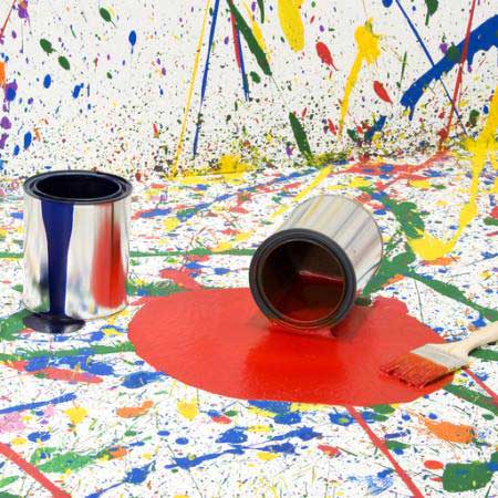 målar, färger, hink, hinkar, röd, spill Photoeuphoria - Dreamstime