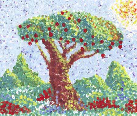 träd, frukt, röd, trädgård, målning, konst Anastasia Serduykova Vadimovna - Dreamstime