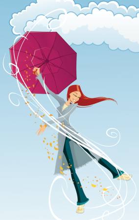 paraply, flicka, vind, moln, regn, lycklig Tachen - Dreamstime