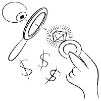 Pixwords Bilden med lins, förstoringsglas, ring, diamant, dolar, underteckna, hand John Takai - Dreamstime
