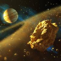 Pixwords Bilden med universum, stenar, planet, utrymme, komet Andreus - Dreamstime