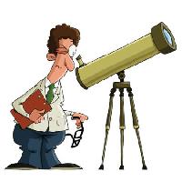 Pixwords Bilden med vetenskapsman, man, lins, teleskop, klocka Dedmazay - Dreamstime