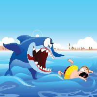 Pixwords Bilden med hajar, simma, man, attack, strand, sand, hav, vatten Zuura - Dreamstime