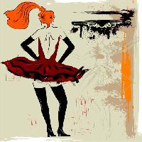 Pixwords Bilden med målning, kvinna, klänning, teckning, röd Lunetskaya