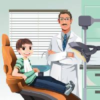 Pixwords Bilden med läkare, tandläkare, unge, barn, man, päls, stol Artisticco Llc - Dreamstime