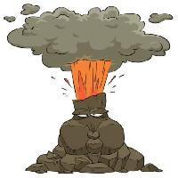 Pixwords Bilden med vulkan, lava, rök, moln, arg, berg, mad Dedmazay - Dreamstime