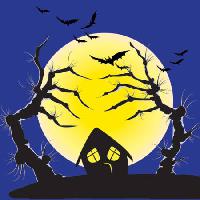 Pixwords Bilden med moon, slagträn, hus, natt, spöklikt, kusligt Vanda Grigorovic - Dreamstime
