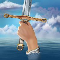 Pixwords Bilden med svärd, hand, vatten, moln Paul Fleet - Dreamstime