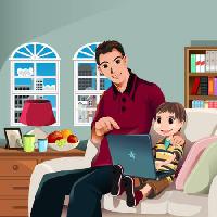 Pixwords Bilden med unge, barn, far, familj, laptop, lampa, fönster, le Artisticco Llc - Dreamstime