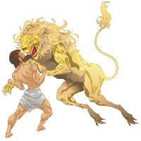 Pixwords Bilden med lejon, Hercules, gult, slagsmål, djur Christos Georghiou - Dreamstime
