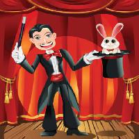 Pixwords Bilden med kanin, trollkarl, wand, scen Artisticco Llc - Dreamstime