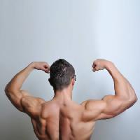 Pixwords Bilden med man, rygg, muskler, huvud, händer Alen Ciric - Dreamstime