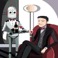 Pixwords Bilden med robot, man, vin, glas Artisticco Llc - Dreamstime