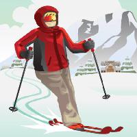 Pixwords Bilden med skidor, vinter, snö, berg, rekreationsort, röd Artisticco Llc - Dreamstime