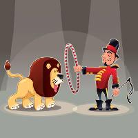 Pixwords Bilden med lejon, man, cirkel, cirkus, djur Danilo Sanino - Dreamstime