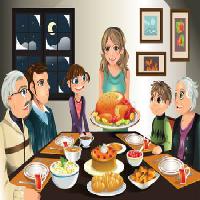 Pixwords Bilden med middag, kalkon, familj, kvinna, flicka, måltid Artisticco Llc - Dreamstime