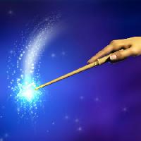 Pixwords Bilden med magi, hand, käpp, stjärna, blå Andreus - Dreamstime